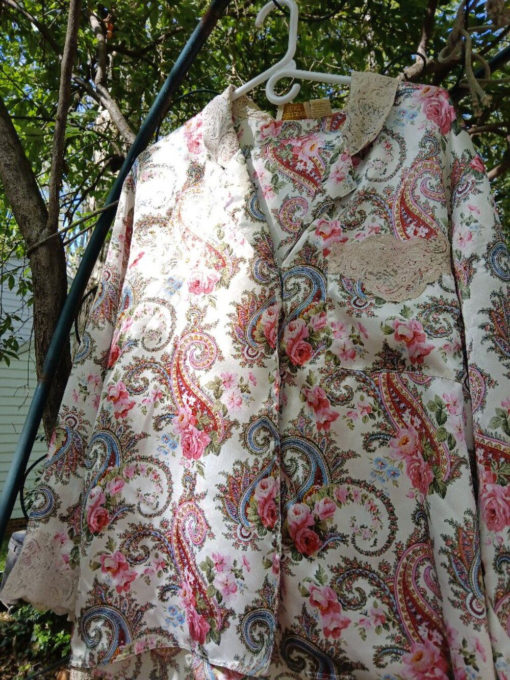 Vtg Victoria's Secret Gold Label Pink Paisley Satin Pajama Set sz M